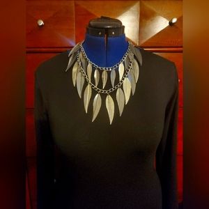 Women silver double chain leaf necklace